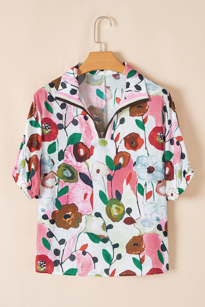 Threaded Pear Adele Floral Slit V Neck Blouse