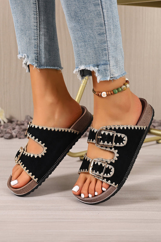 Threaded Pear Kehlani Buckle Faux Suede Slippers