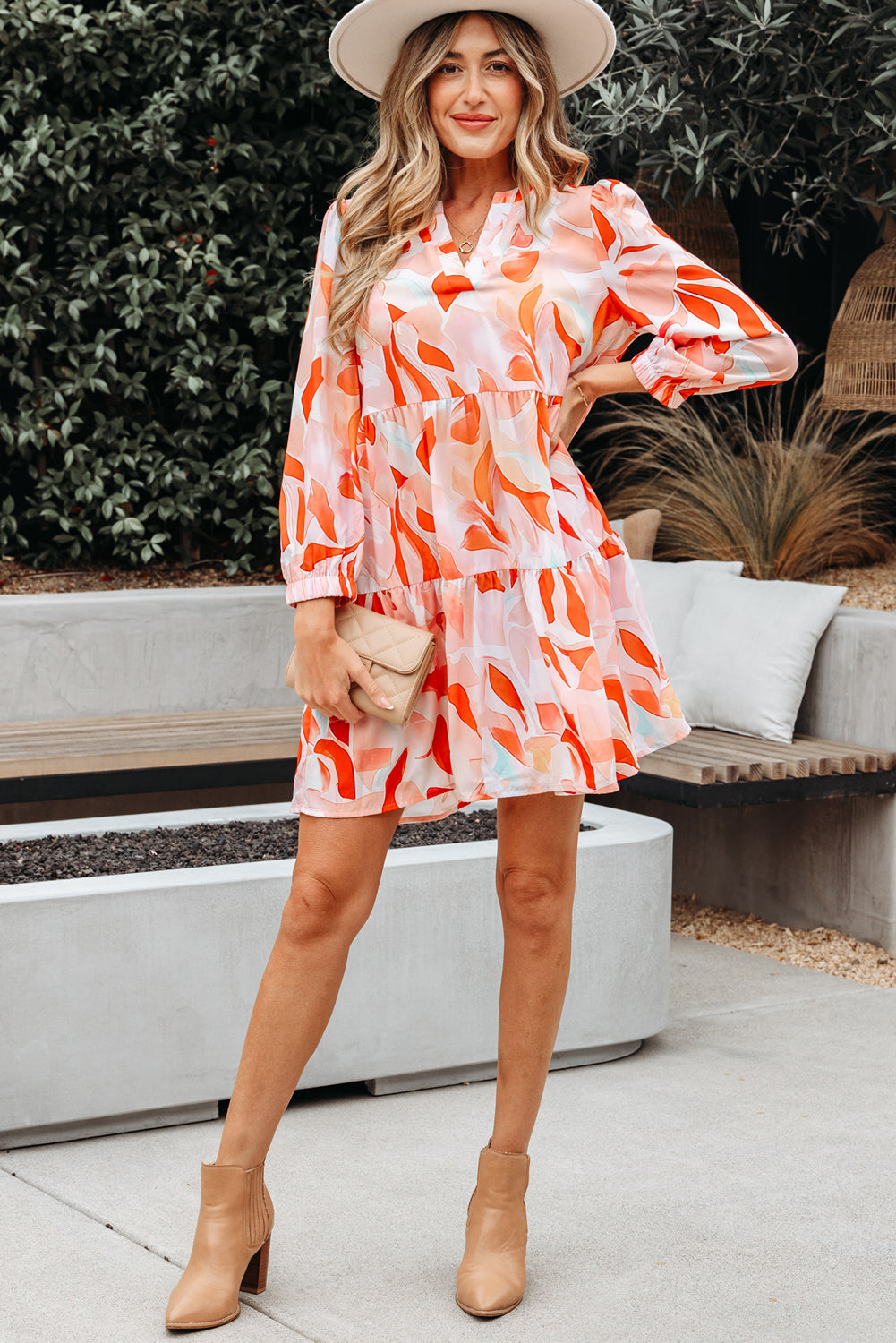 Threaded Pear Sierra Print Long Sleeve Dress