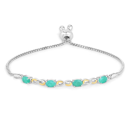 Oval Green Emerald Prong Silver Infinity Bolo Adjustable Bracelet