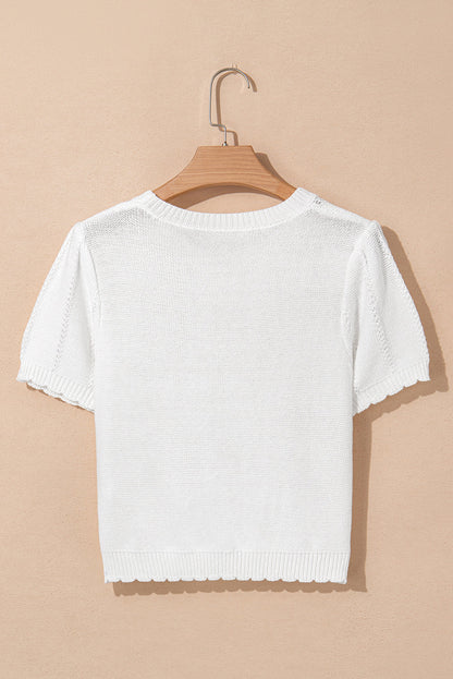 Threaded Pear Lavender Puff Sleeve Crewneck Sweater