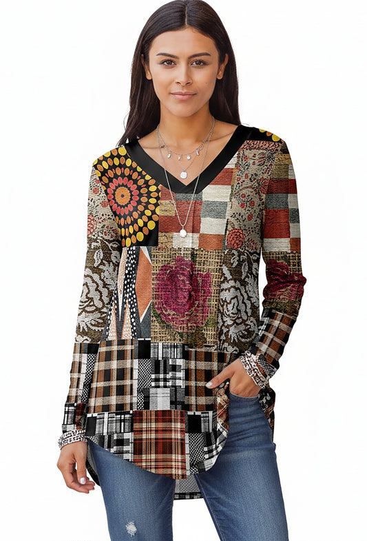 Black Multicolor Patchwork Print-