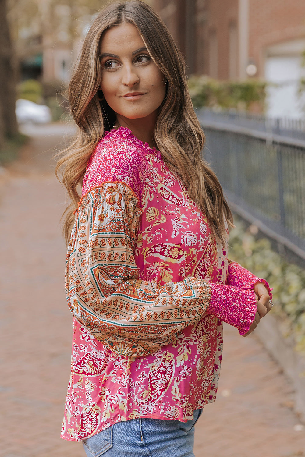 Threaded Pear Adalee Printed Puff Sleeve Shirt