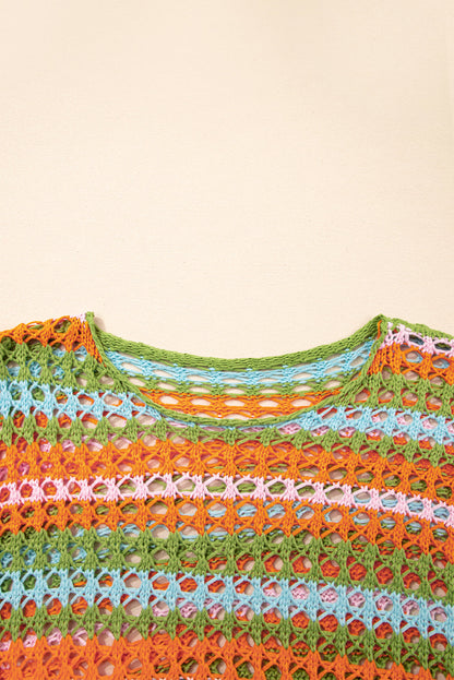Threaded Pear Cora Stripe Open Knit Sweater