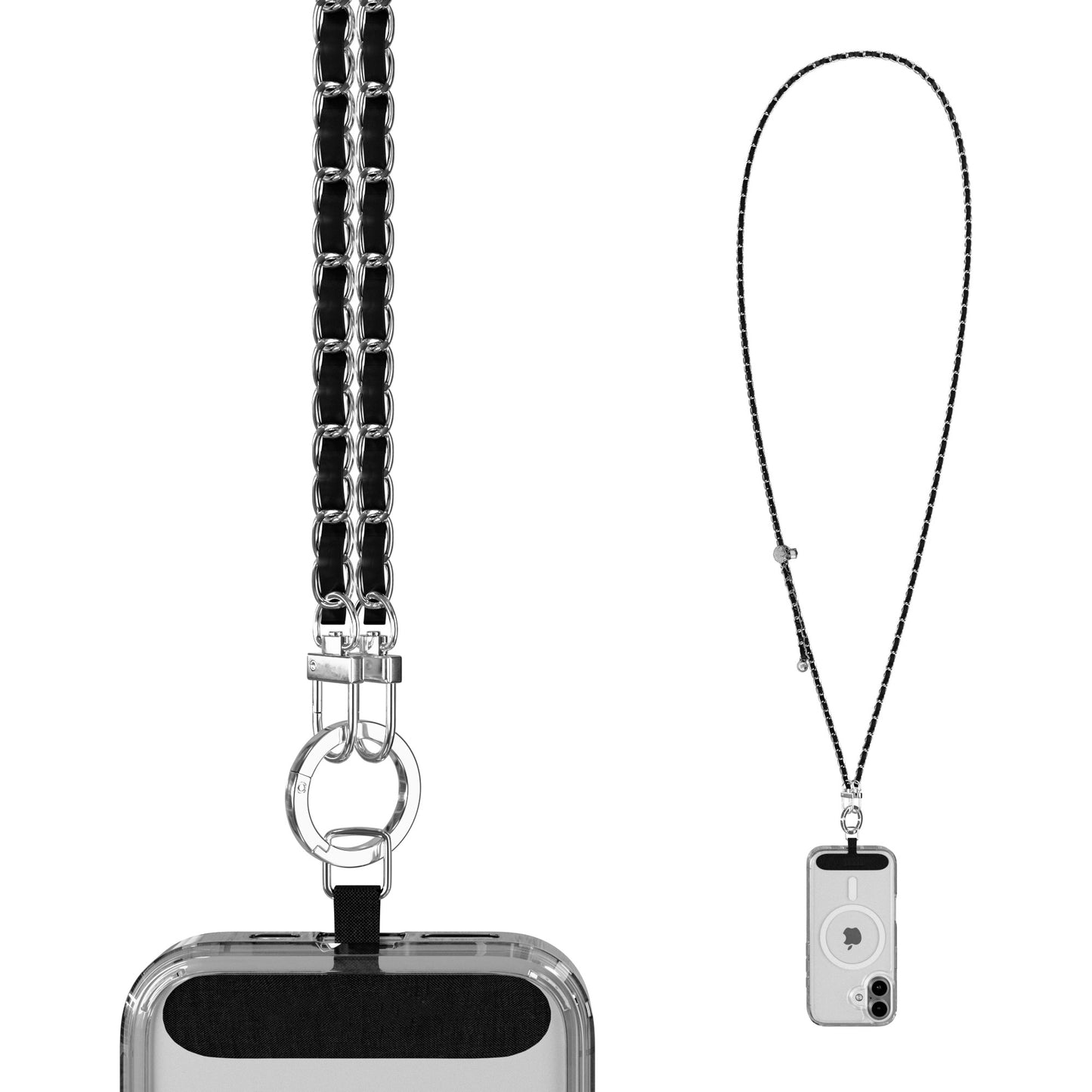 Silver Chain with Black Vegan Leather-