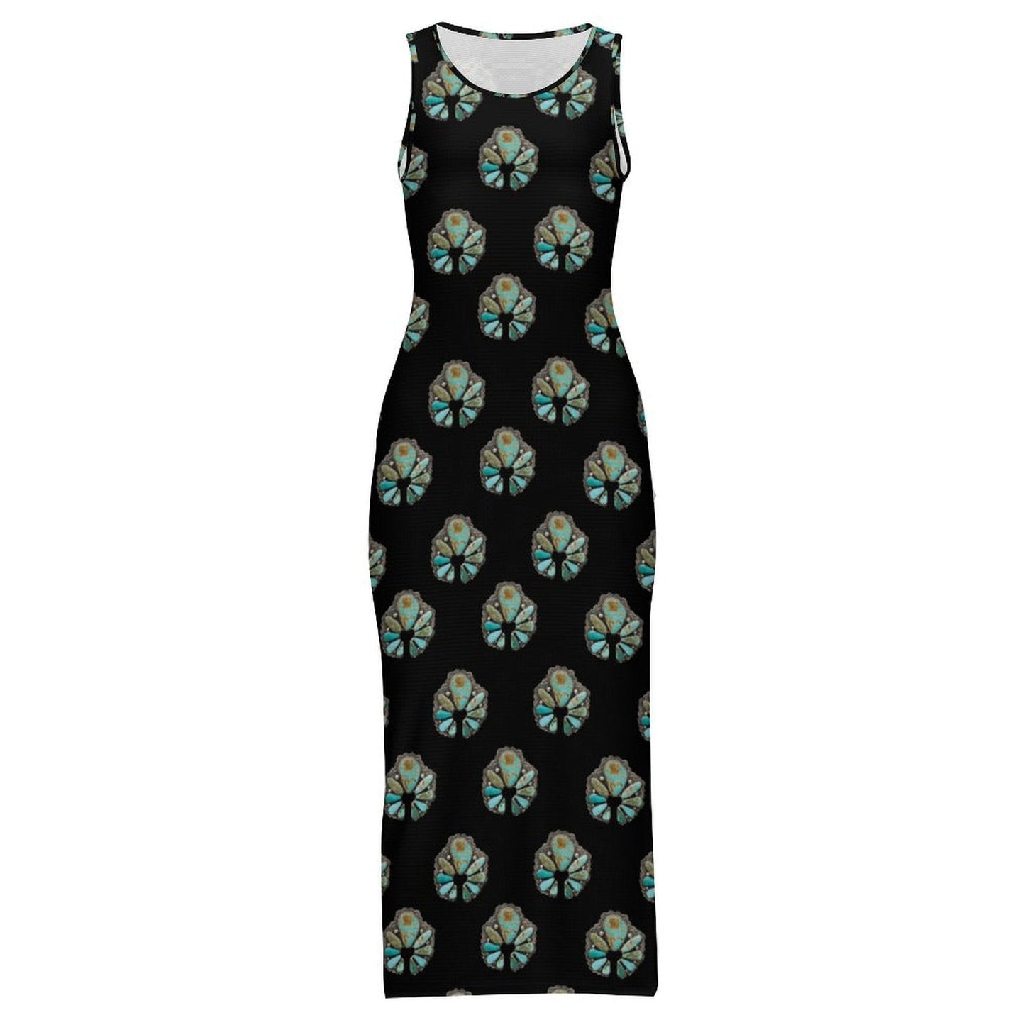 Baha Ranch Turquoise Naja Sleeveless Bodycon Side Slit Maxi Dress