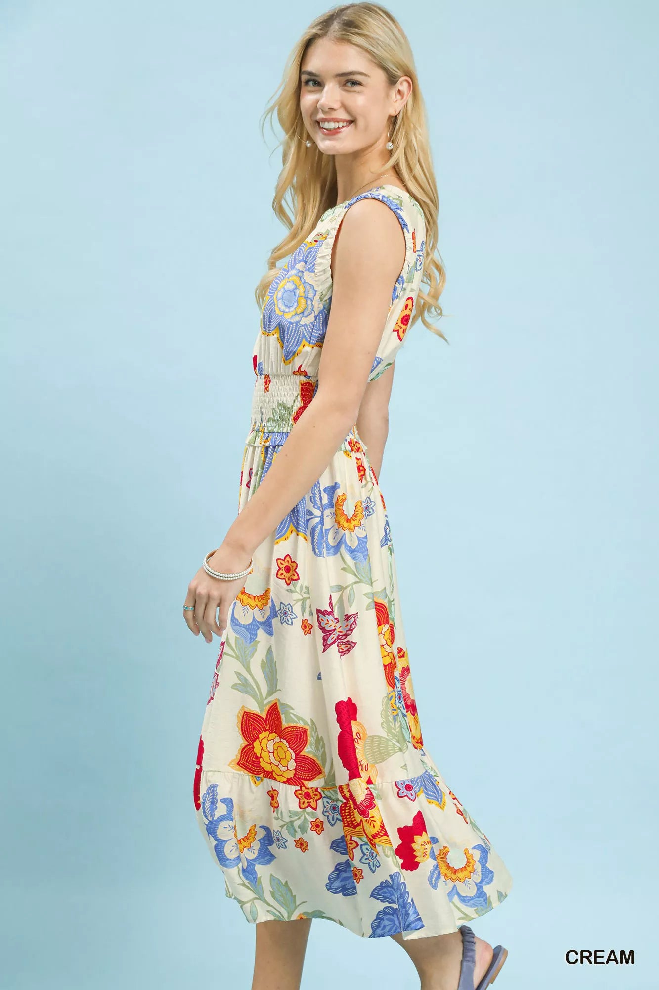umgee maxi dress Umgee Floral Smocked Midi Dress – Zulily