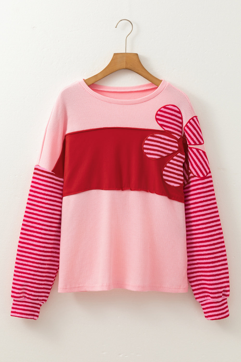 Threaded Pear Emi Striped Sleeve Textured Top