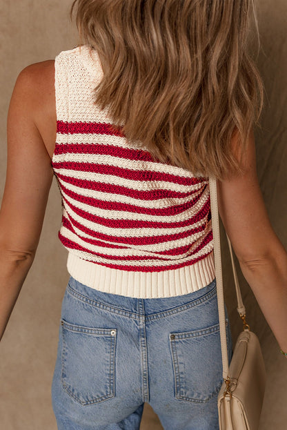 Threaded Pear Robin Textured Knit Ribbed Hem Sweater Tank Top