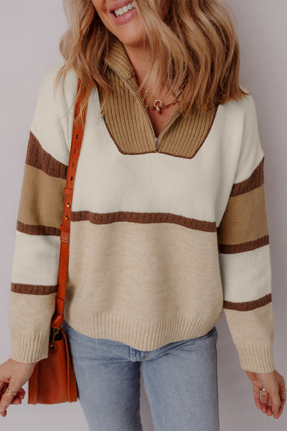 Threaded Pear Guinevere Zipped Collared Pullover Sweater