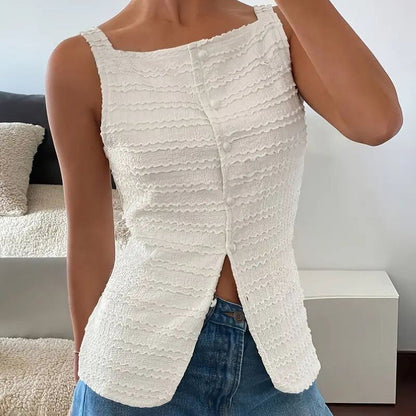 Trendy Square Neck Button Up Vest Top Y2k Going Out Tank Tops