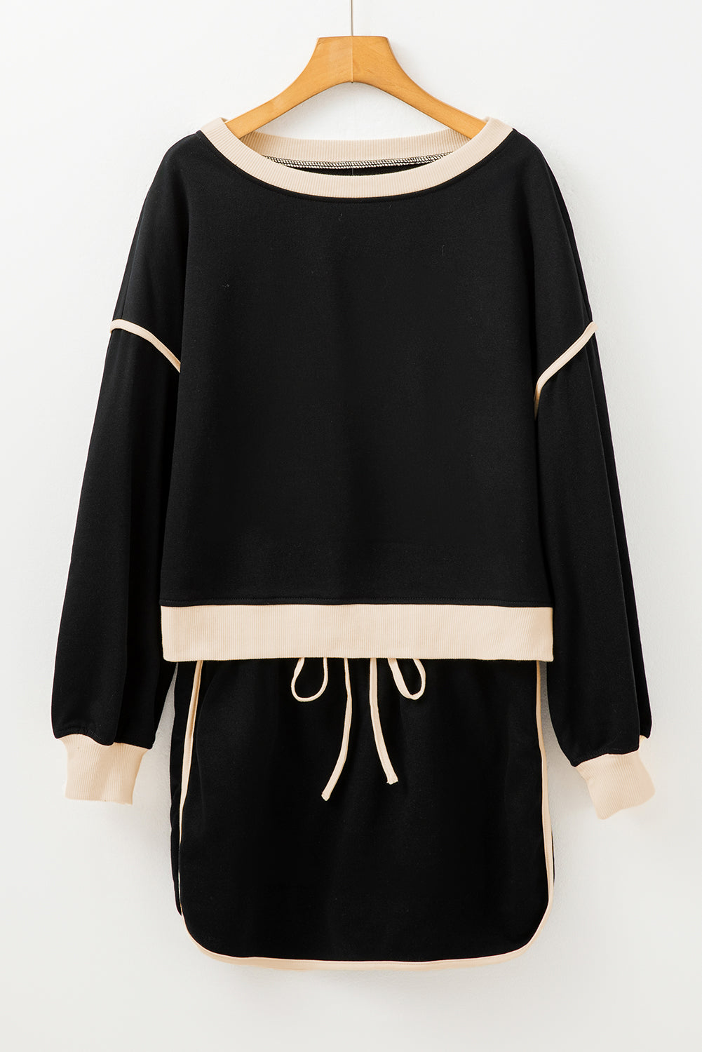 Violeta Loose Pullover and Lace-up Waist Skort Set - Threaded Pear