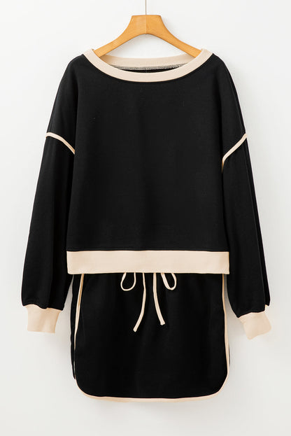 Violeta Loose Pullover and Lace-up Waist Skort Set - Threaded Pear
