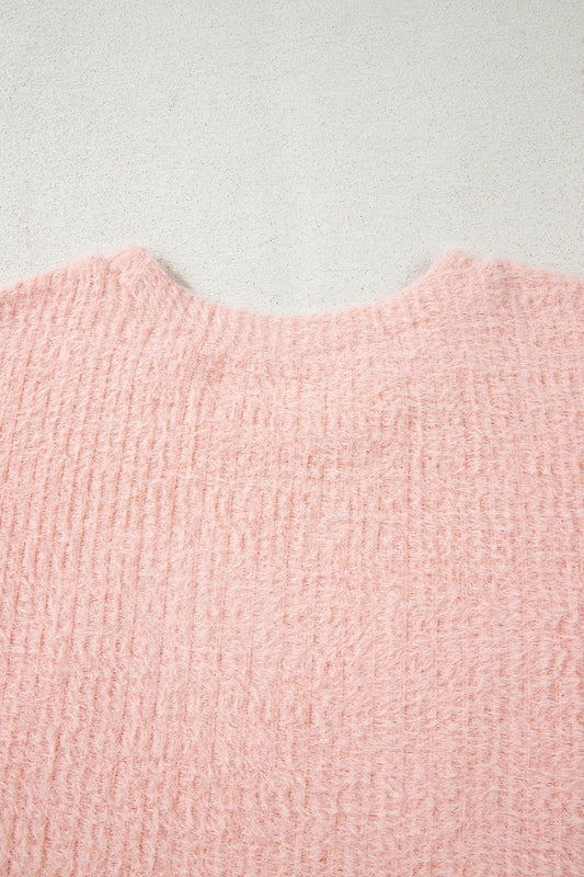 Threaded Pear Ivy Fuzzy Ribbed Texture Long Sleeve Top