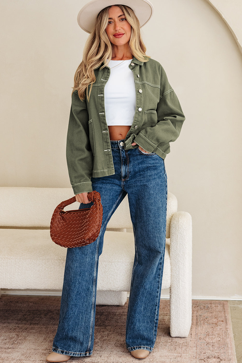 Threaded Pear Isabella Collared Front Boyfriend Jacket