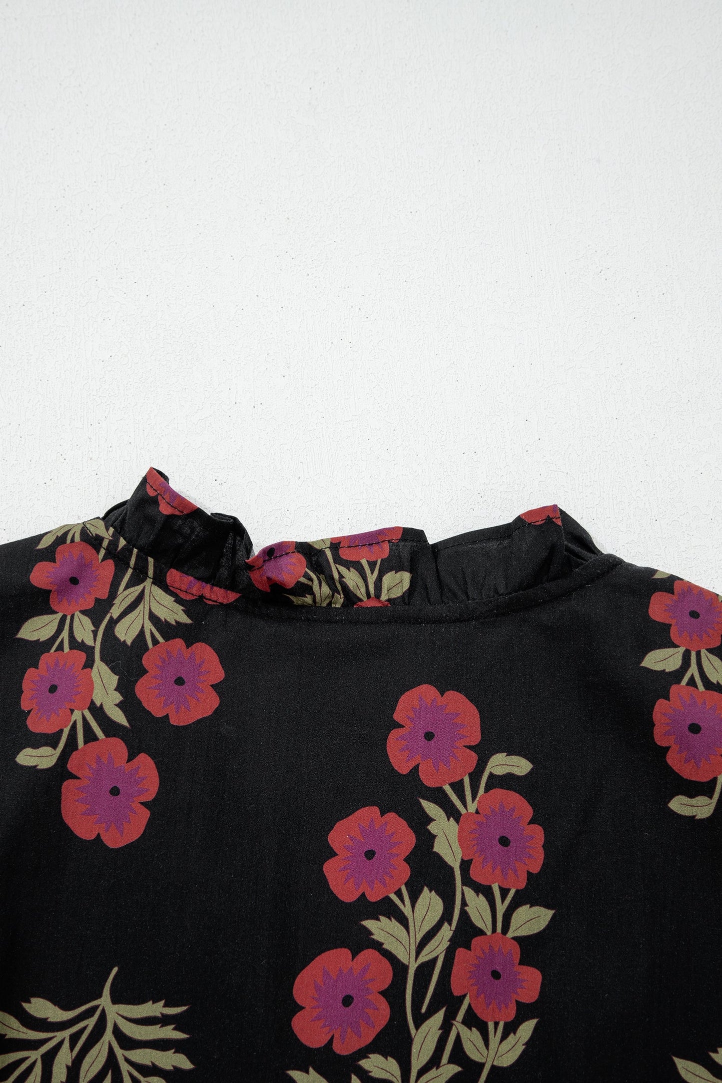 Kali Floral Short Bubble Sleeve Tiered Maxi Dress - Black