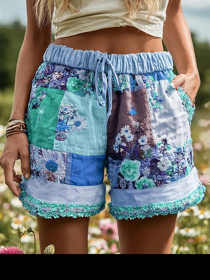 Women’s Retro Floral Print Casual Shorts