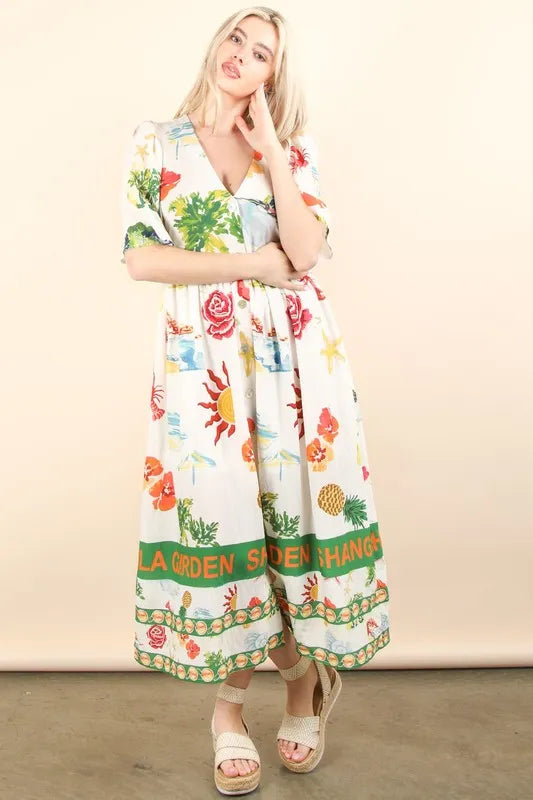 VERY J Button Down Printed Midi Dress