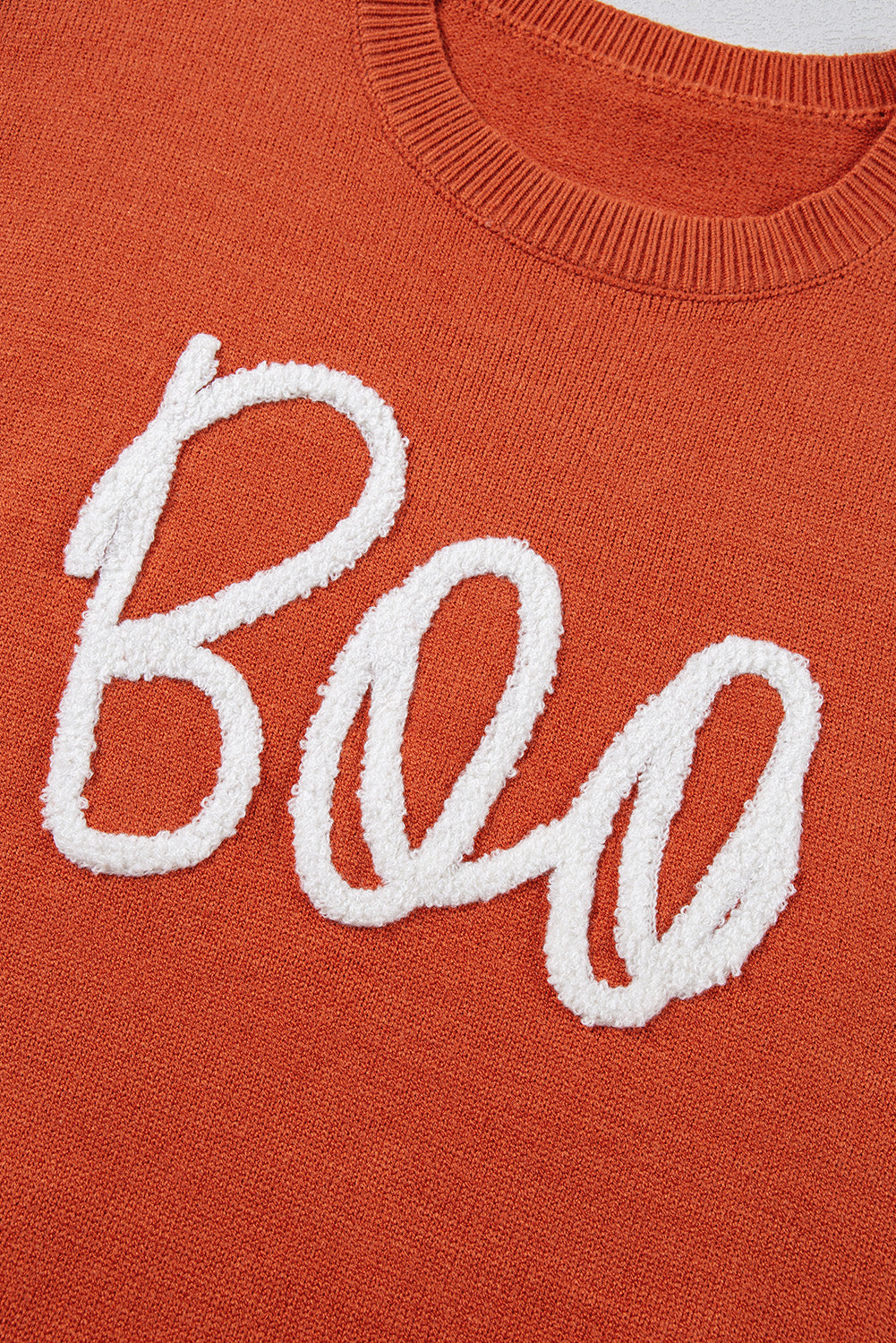 Threaded Pear Boo Knitted Pattern Ribbed Edge Sweater