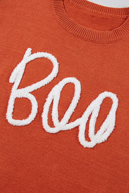 Threaded Pear Boo Knitted Pattern Ribbed Edge Sweater