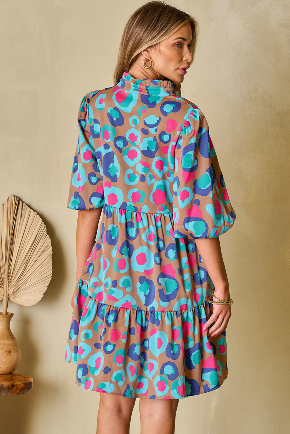 Threaded Pear Emerie Sleeve Slit Ruffled Dress