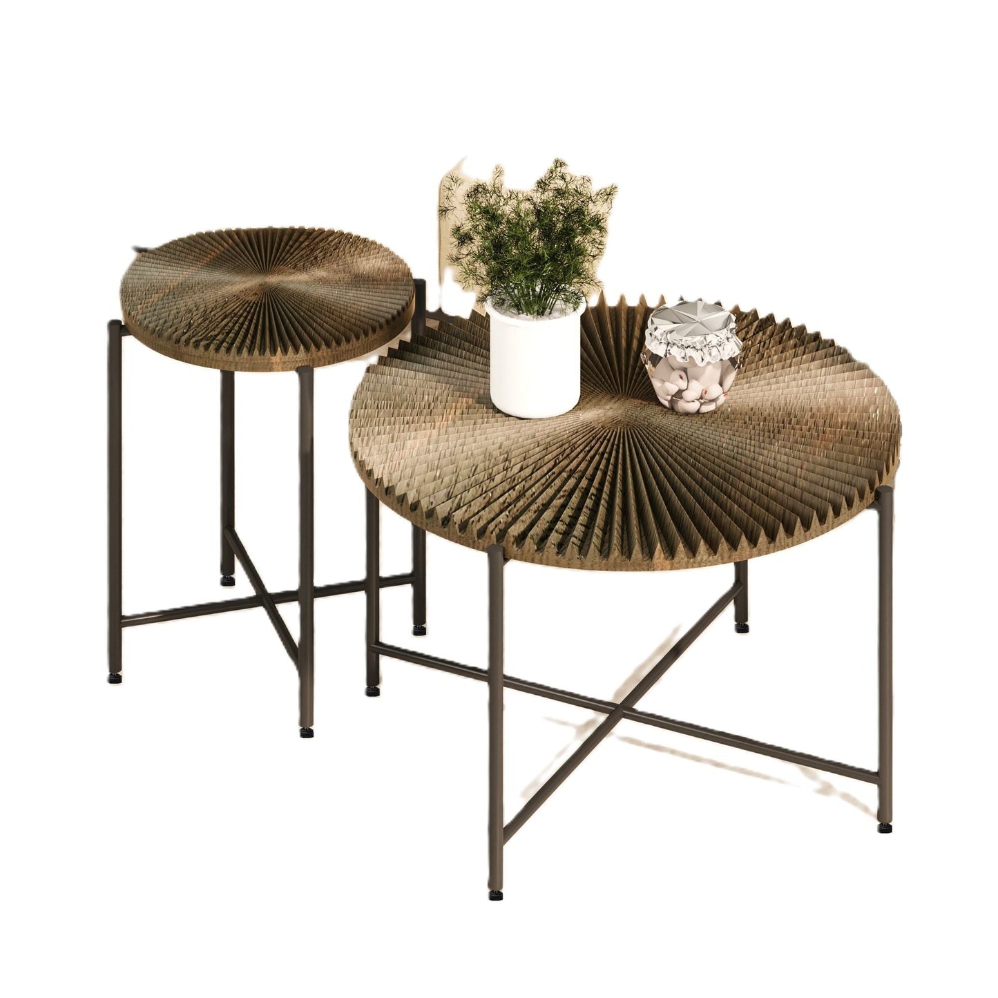 Radial - Pattern Coffee and End Table Set Waterproof Cover, Distressed Cylindrical Design (Set of 2)