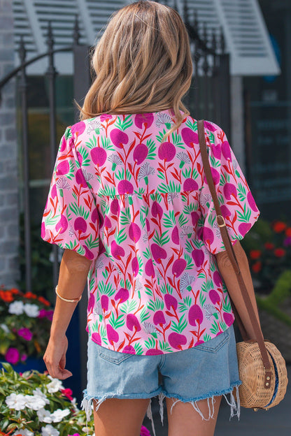 Threaded Pear Jade Patchwork Tassel Tie Blouse