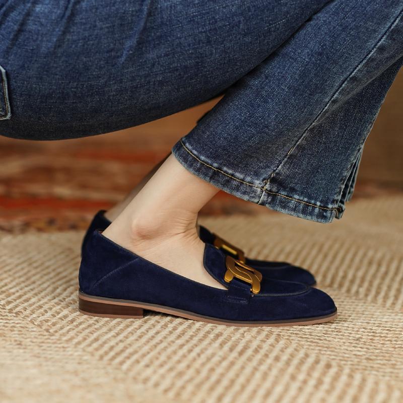 Women’s Retro Metal Buckle Slip-On Loafer Shoes