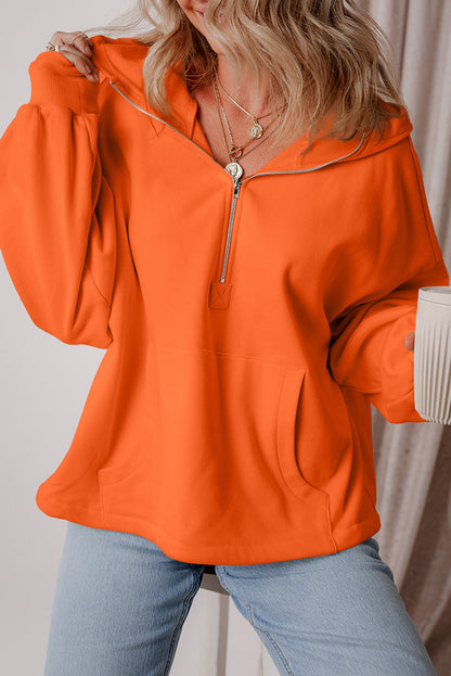 Threaded Pear Kate Fleece Lined Half Zipper Kangaroo Pockets Loose Hoodie