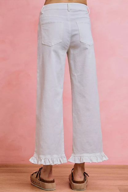 SO ME Ruffled Bottom Detail Mid Rise Jeans