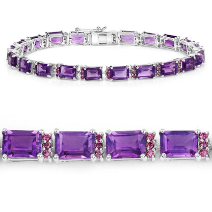 Octagon Purple Amethyst Prong Silver Tennis Bracelet
