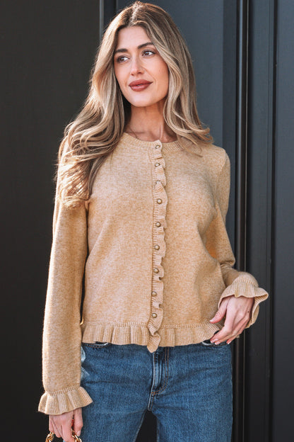 Threaded Pear Yamileth Oatmeal Ruffle Trim Sweater