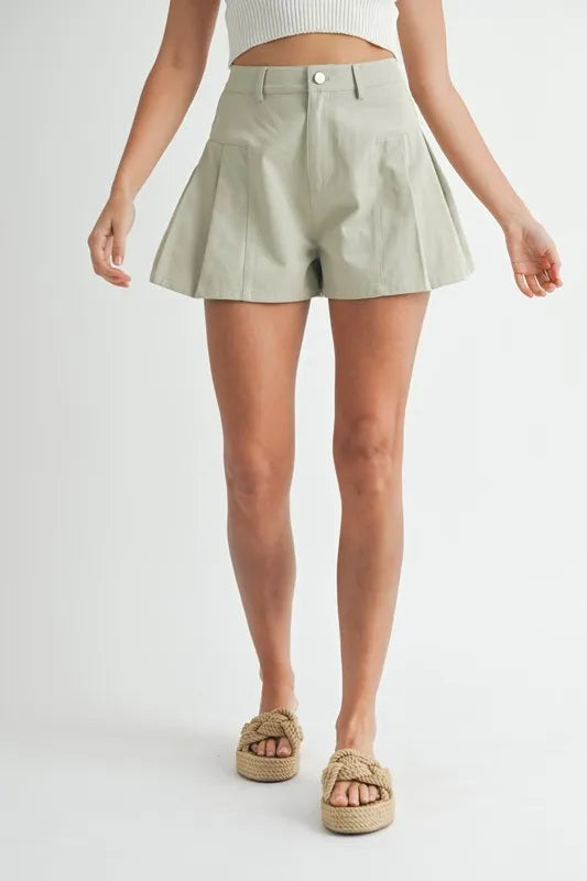 MABLE Pleated High Waist Twill Shorts