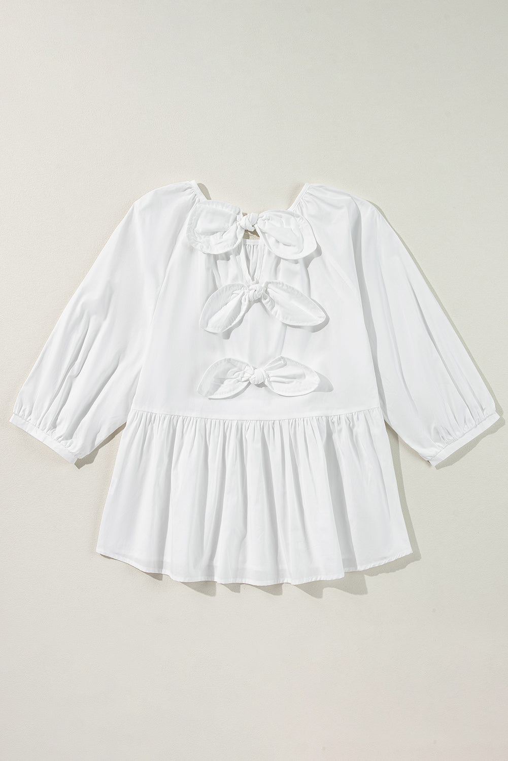 Threaded Pear Paula Bow Knot Cutout Back Blouse
