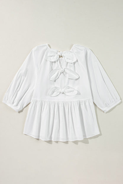 Threaded Pear Paula Bow Knot Cutout Back Blouse