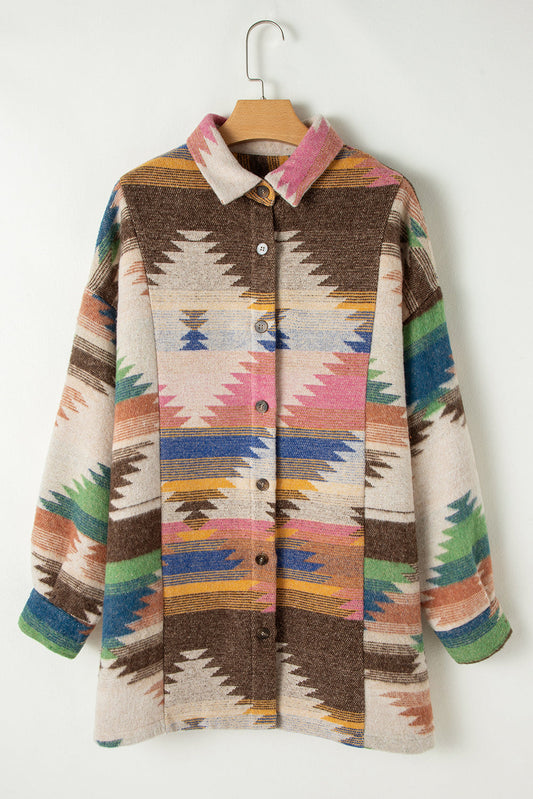 Threaded Pear Laney aztec Print Up Shacket