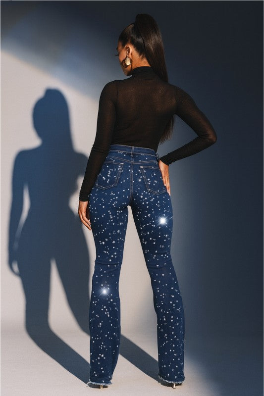 GJG Denim |Galaxy Glow Rhinestone Boot Cut Jean