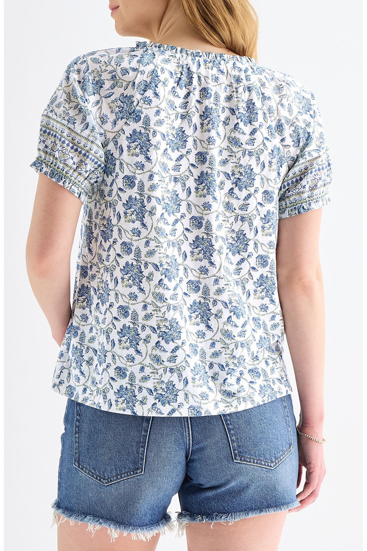 Lucky Brand Women's Short Sleeve Notch Neck - Blue Multi