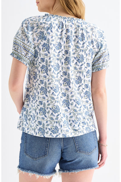 Lucky Brand Women's Short Sleeve Notch Neck - Blue Multi