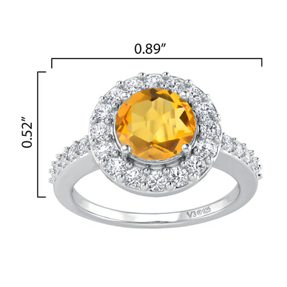 Sterling Silver 2.00 CTTW Natural Citrine and White Topaz Halo Ring for Women