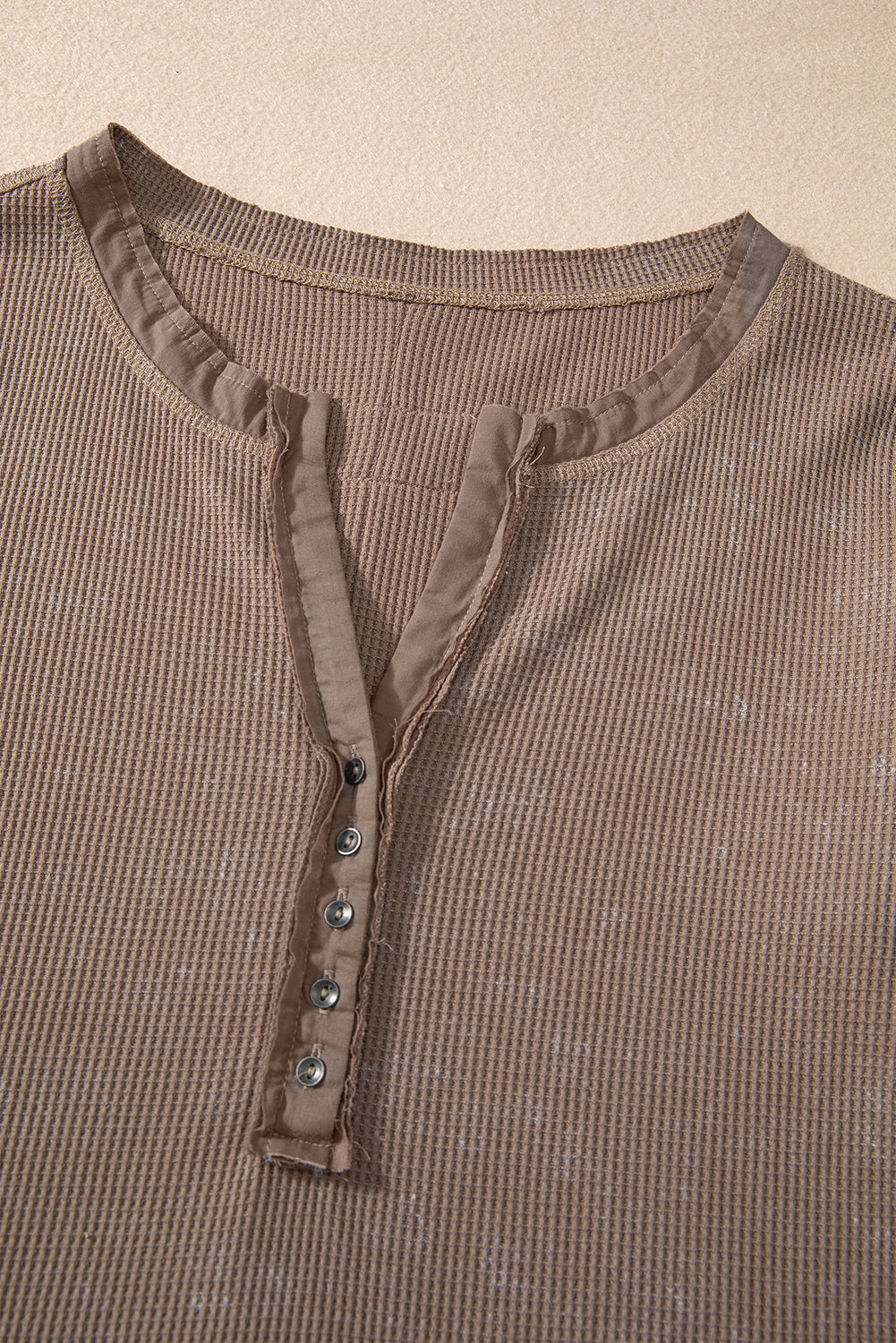 Threaded Pear Zahra Waffle Knit Neckline Long Sleeve Top