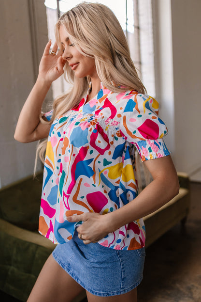 Threaded Pear Harper Shirred Short Sleeve Blouse