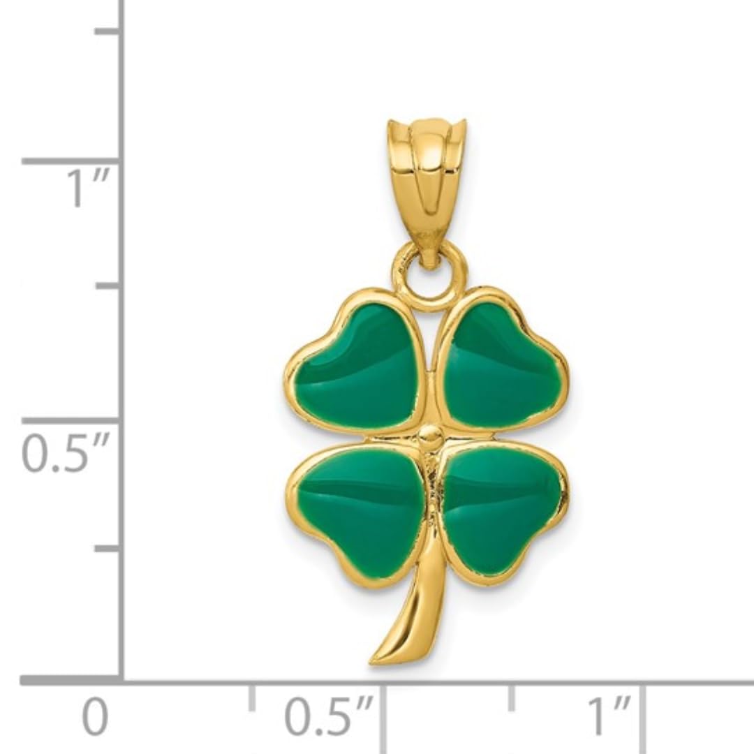Four Leaf Clover Green Enameled 14k Gold Charm Pendant Only