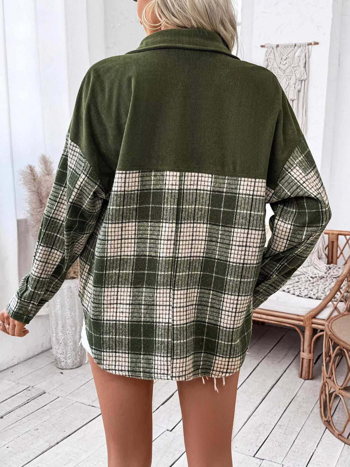 Plaid Button Up Long Sleeve Shacket