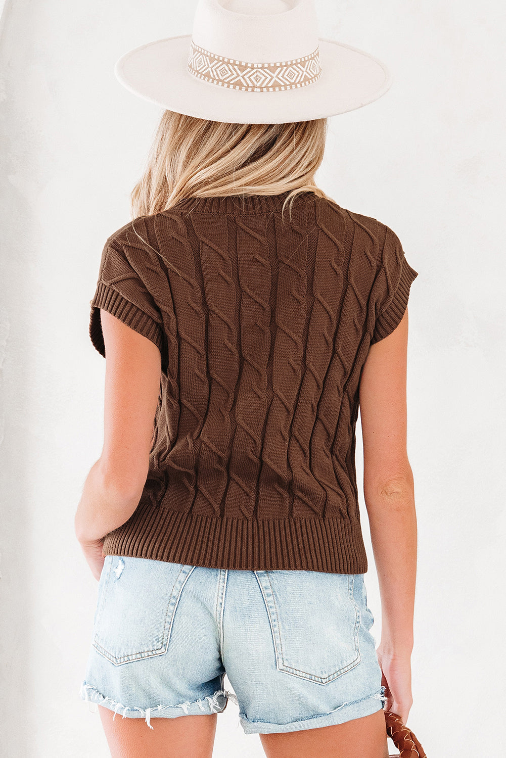 Threaded Pear Lyrajira Texture Short Sleeve Sweater