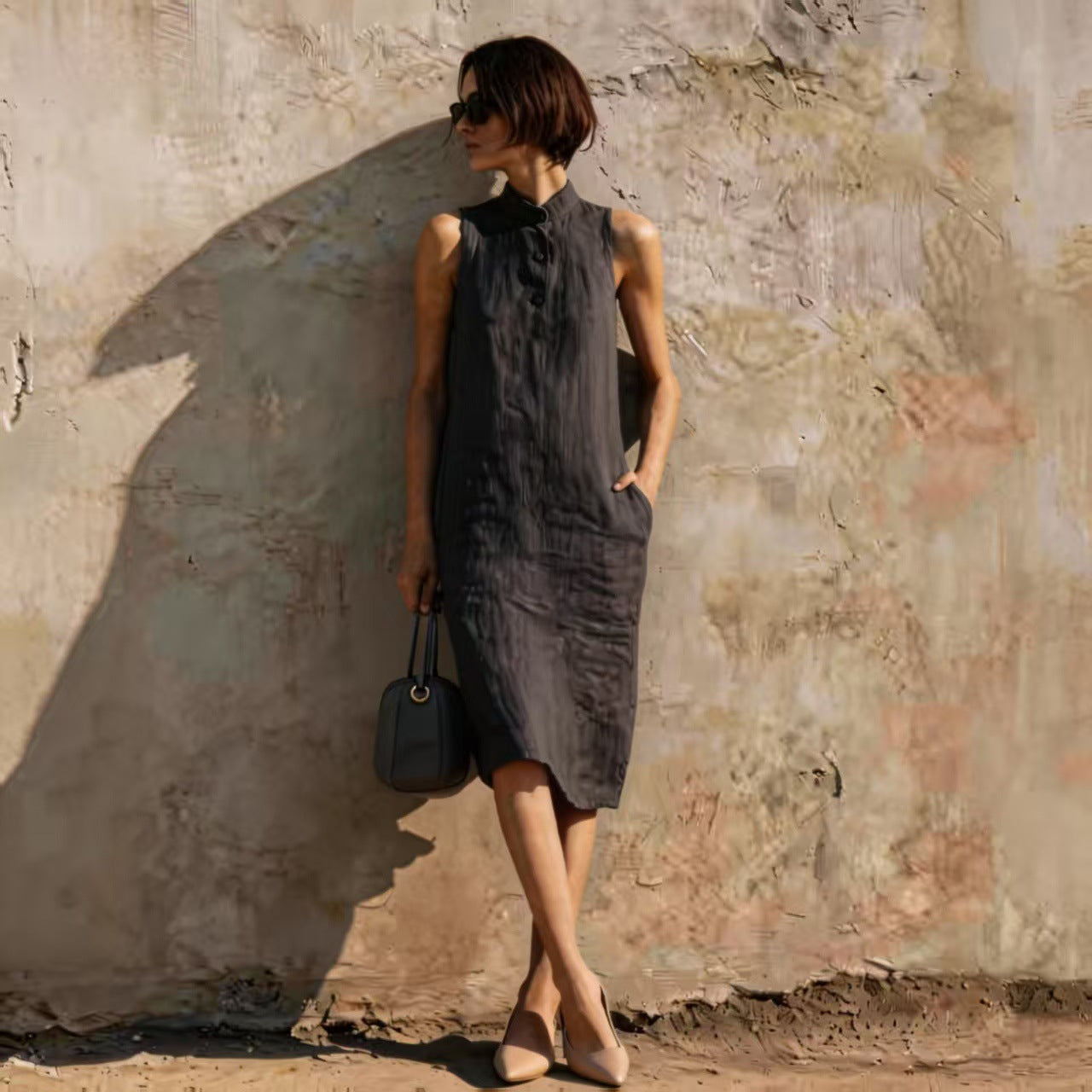 Women's Sleeveless A-Line Midi Dress Solid Color Cotton Linen Casual Zulily Women's Sleeveless A-Line Midi Dress Solid Color Cotton Linen Casual Zulily