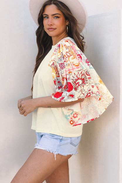 Threaded Pear Sariyah Floral Half Batwing Sleeve Blouse