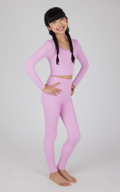 Girls 2 PC Seamless Ribbed Long Sleeve Top and Legging Set