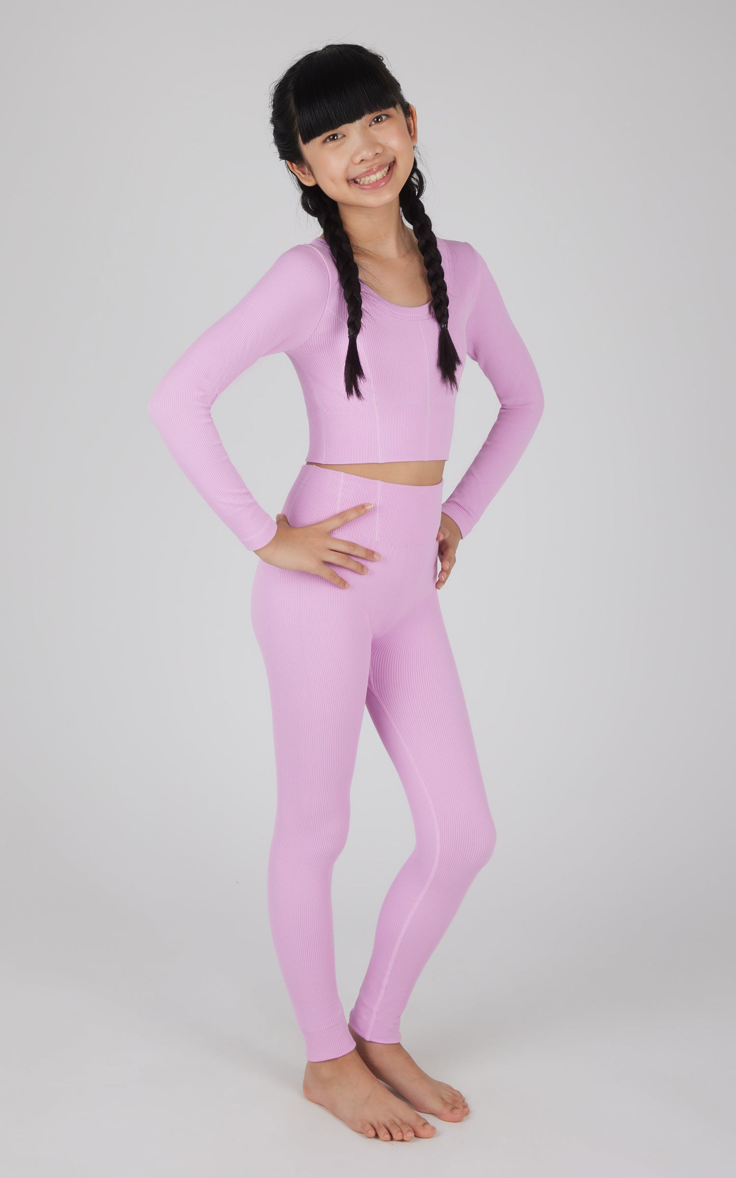 Girls 2 PC Seamless Ribbed Long Sleeve Top and Legging Set