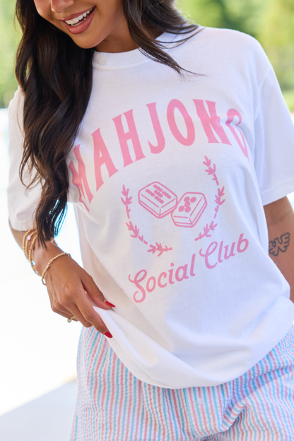 Mahjong Social Club White Graphic Tee
